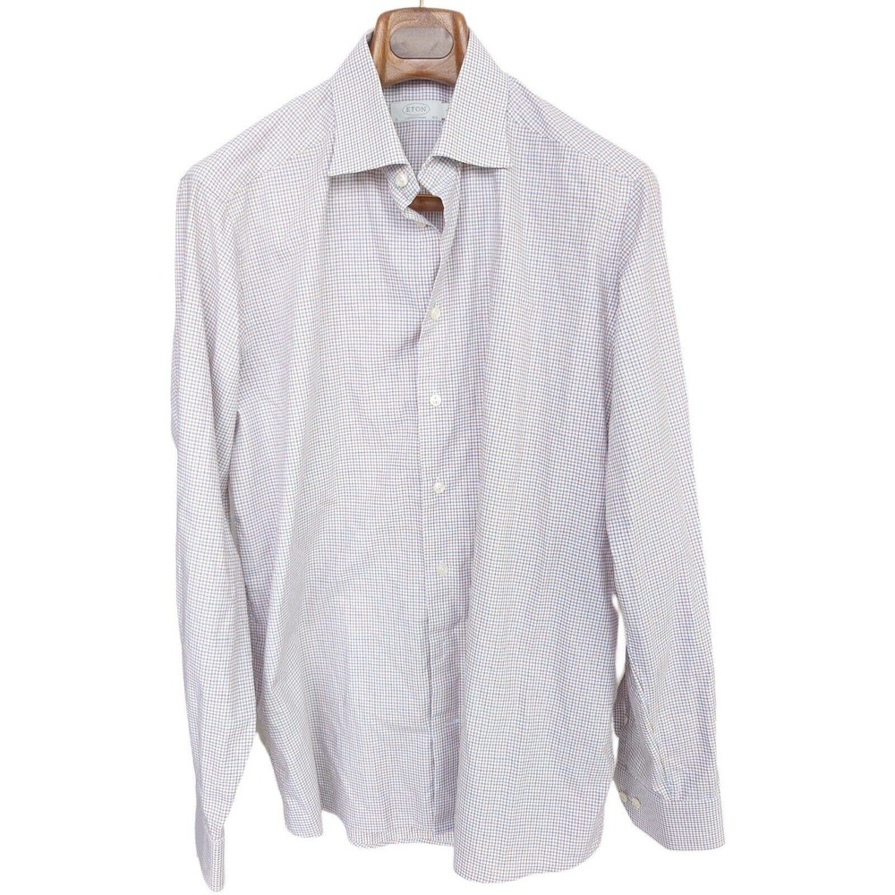 ETON Men's Contemporary Fit Button Down Shirt 'York' White/Blue/Gold Check 16.5